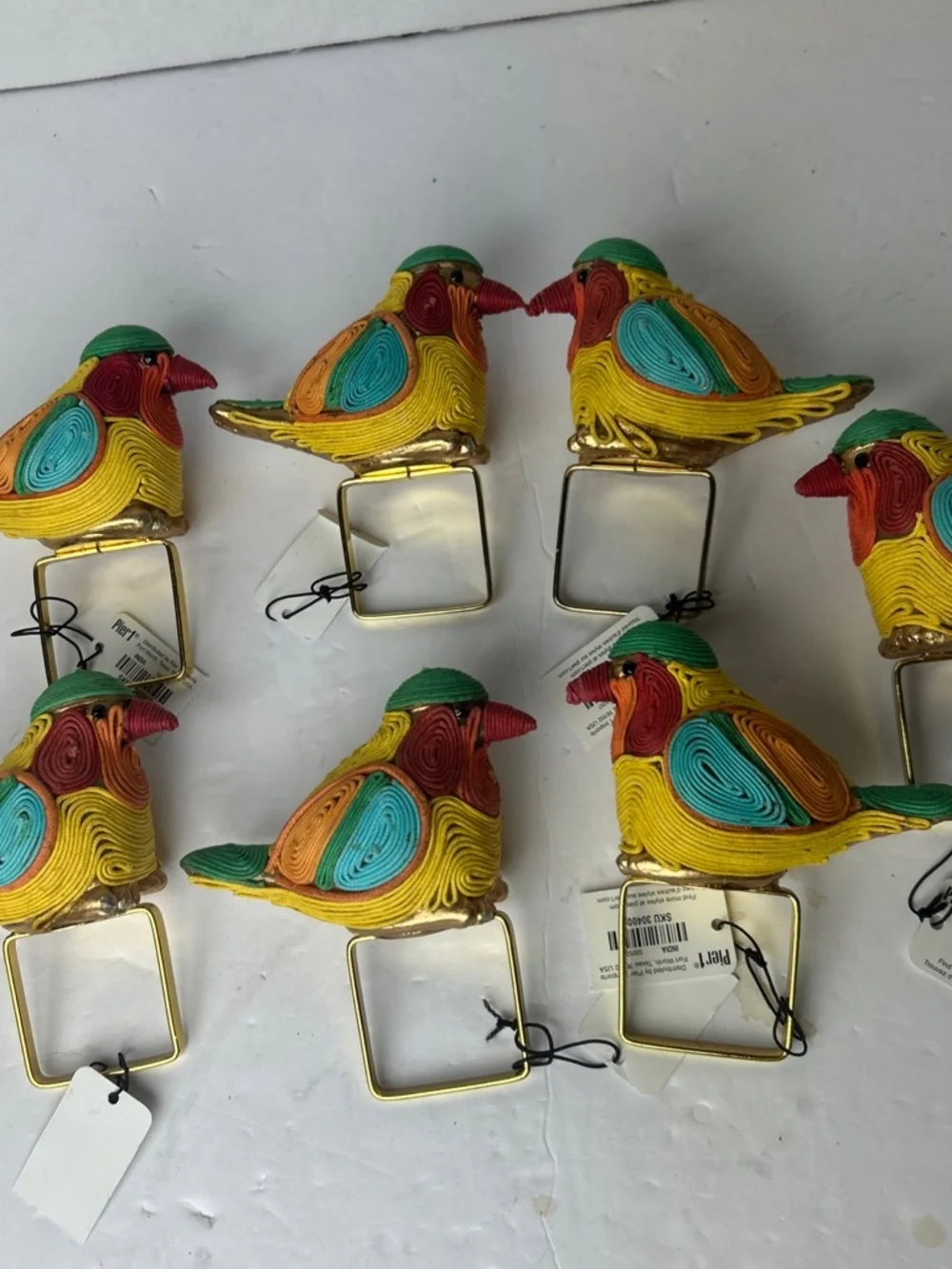 7 Pc Pier 1 Quilled Paper Sparrow Bird Napkin Holders Handmade colorful Kitschy